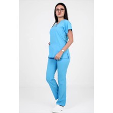Deniz Iş Kadın Linda Yarasakol Turkuaz Renk Scrubs Takım