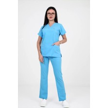 Deniz Iş Kadın Linda Yarasakol Turkuaz Renk Scrubs Takım