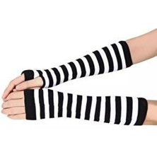 Barışhan Medikal Siyah Beyaz Çizgili Kesik Parmak Ikili Kolluk Eldiven Unisex Pamuklu Kumaş