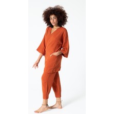 RUBYSTARS Kiremit Müslin Yandan Bağlamalı Rahat Kesim Bohem Kimono