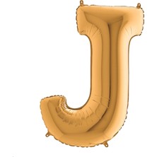 Harfli folyo balon, altın renkli parlak, 102cm  J Harfi  1 adet