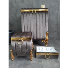 Teksev Luna Antrasit 3'lü Banyo Kirli Çamaşır Sepeti Seti | Mdf Ipek Kadife Sepet ,havluluk, Deterjanlık