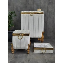 Teksev Luna Krem 3'lü Banyo Seti Mdf Ipek Kadife | Kirli Çamaşır Sepeti | Havluluk | Deterjanlık Takımı