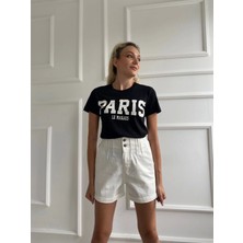 Key Moda Kadın Basic Tişört Paris Le Maraıs Baskılı Siyah