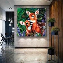 SML Tablo Ormanda Sarılan Sevimli Ceylanlar Hayvan Kare Kanvas Tablo