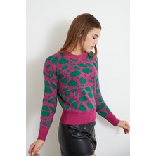 Foremia Desenli Triko Crop-Fuşya