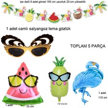 Pandoli Tropical Hawaian Konsept Flamingo Ananas Karpuz Palmiye Süsleri Balonları ve Gözlük 5 Parça