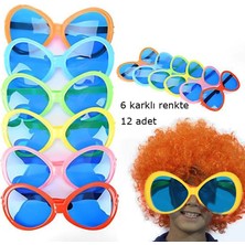 Pandoli Plastik Retro Tarz Mega Parti Gözlüğü 6 Renk 12 Adet Hawa
