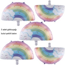 Pandoli Rainbow Gökkuşağı ve Gülen Yüz Bulut Şeklinde Folyo Balon 7 Renk 54 x 43 cm 5 Adet Hawa