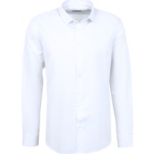 Süvari Slim Fit Klasik Yaka Armürlü Beyaz Erkek Gömlek GM2024700348