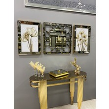 Pupilla Home Gold Aynalı Gelincik Tablo ve Kare Saat Set