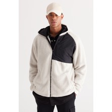 Altınyıldız Classics Erkek Bej Oversize Bol Kesim Kapüşonlu Sherpa Polar Sweatshirt Ceket