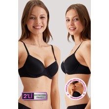 Pierre Cardin Siyah Balenli Push Up Micro Sütyen Set 2'li Paket Adria Kap ile Konforlu Tasarım 6805