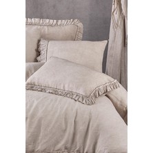 Ecocotton Miranda Battal Boy Nevresim Takımı %100 Keten Parça Boya Bej 240X220 cm