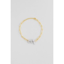 So CHIC İkonik Tasarım 18 Ayar Sarı Altın Kaplama 20 Cm Gümüş Zincir Bileklik