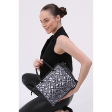 Morpelikan Siyah Süet Baskı Desenli Kadın El Omuz Çantası