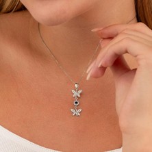 Gümüş Pazarım Safir Taşlı Kelebek Motifli Gümüş Kolye