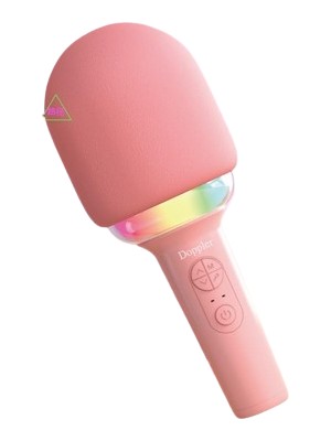 Doppler Rainbow Pembe Karaoke Mikrofonu Ledli Ses Değiştirme Özellikli Işıklı Yeni