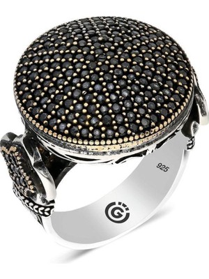 Vogutima Vog Madera Siyah Zirkon Taşlı Yanı Işli Özel Seri 925 Ayar Gümüş Erkek Yüzük