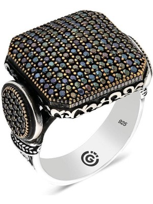 Vogutima Vog Asab Siyah Zirkon Taşlı Yanı Işli Özel Seri 925 Ayar Gümüş Erkek Yüzük