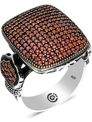 Vogutima Vog Kayla Turuncu Zirkon Taşlı Yanı Işli Özel Seri 925 Ayar Gümüş Erkek Yüzük