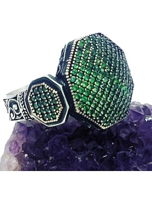 Vogutima Vog Akron Yeşil  Zirkon Taşlı Yanı Işli Özel Seri 925 Ayar Gümüş Erkek Yüzük