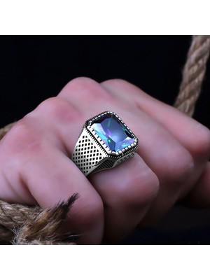 Vogutima Vog Karışık Renkli Mistik Topaz Taşlı Özel Seri 925 Ayar Gümüş Erkek Yüzük