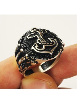 Vogutima Vog Çapa Ay Yıldız Figürlü 925 Ayar Erkek Gümüş Yüzük