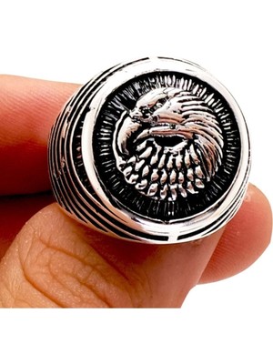 Vogutima  Vog Kartal Figürlü Oval Tasarım 925 Ayar Gümüş Erkek Yüzük