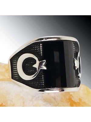 Vogutima Vog Ay Yıldız  3 Farklı Taş Renk Seçeneği 925 Ayar Gümüş Erkek Yüzük