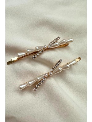 Petek Aksesuar 2 Adet Incili Taşlı Tel Toka