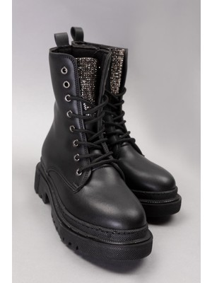 ARTI ARTI AYAKKABI ARTI-ARTI034-2244 Kadın Kalın Hafif Tabanlı Taşlı Siyah Postal Bot