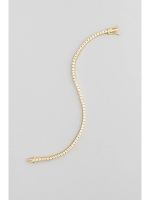 So CHIC Beyaz Taşlı 18 Ayar Sarı Altın Kaplama Gümüş Su Yolu Bileklik