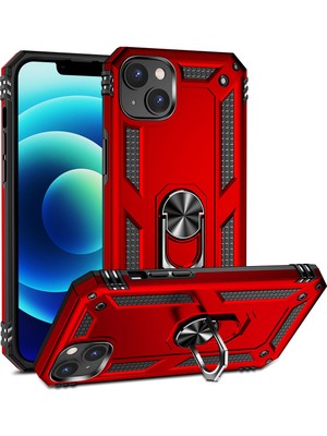 CoverZone iPhone 15 ile Uyumlu Kılıf Z-Vega Shockproof Standlı Yüzük Tutuculu Mega Case Kapak Kırmızı