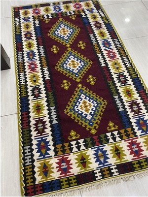 Burak Halı El Dokuma Yahyalı Yün Kilim 110X203 Renkli %100 Yün Kilim