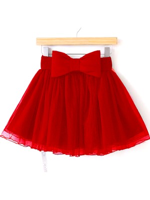 NSM Life Kız Çocuk Kırmızı Fiyonk Detaylı Astarlı Etek