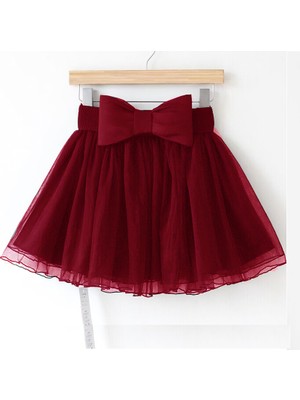 NSM Life Kız Çocuk Bordo Fiyonk Detaylı Astarlı Etek