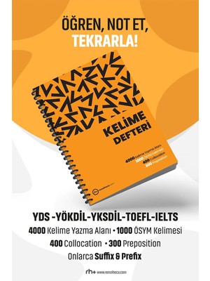 Rh Pozitif Yayınları Yds-Yökdil Kelime Defteri - Öğren - Not Et - Tekrarla