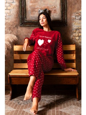 Nisanca Kışlık Kadın Welsoft Polar Pijama Takımı  - Yeni Yıl Pijaması