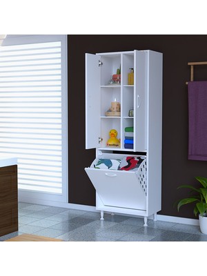 Modilayn YENİ İNCİ 55 x 165 cm Kapaklı Ve Çamaşır Hazneli Banyo & Mutfak Dolabı