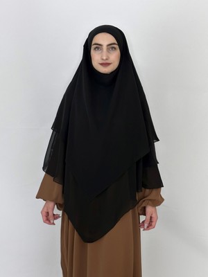 R&S Modibone 3katlı Multı Sifon Sufle Khimar  Peceli Hazır Büyük Esarp Siyah
