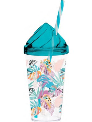 Krommet Renkli Yaprak Desen Pipetli Bardak 660 cc