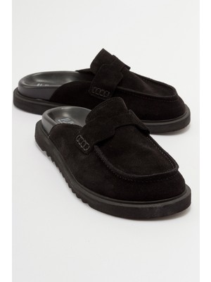 Luvi Laven Siyah Süet Hakiki Deri Kadın Terlik