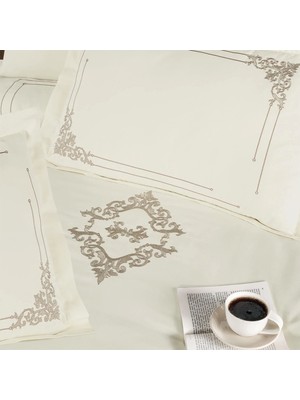 Maxstyle Damask Saten Krem Nakışlı Çift Kişilik Nevresim Takımı