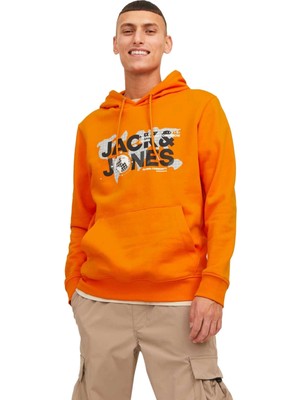 Jack & Jones 12240214 Kapsonlu Erkek Sweat - Turuncu