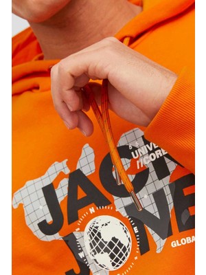 Jack & Jones 12240214 Kapsonlu Erkek Sweat - Turuncu