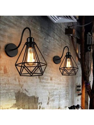 Xhang Vintage LED Duvar Işık Retro Loft Endüstriyel Duvar Lambası Siyah E27 Demir Basit Abajur Kafes Guard Aplik Kapalı Aydınlatma Armatürü (Yurt Dışından)