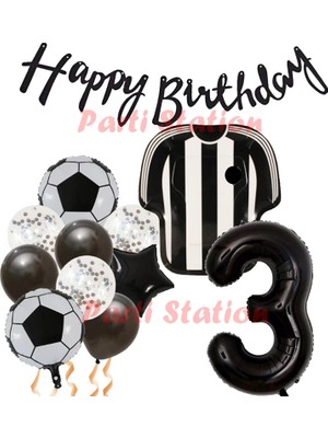 Parti Station Siyah Beyaz Balon Set Siyah Beyaz 3 Yaş Balon Set Futbol Balon Set Doğum Günü Balon Set