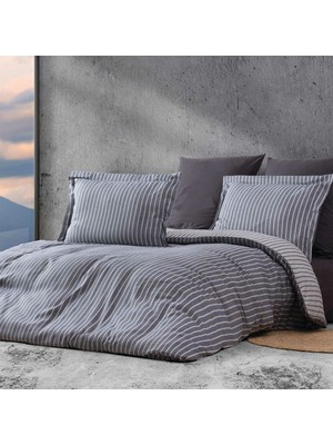 Maxstyle Bambu Çizgili Antrasit Tek Kişilik Nevresim Takımı
