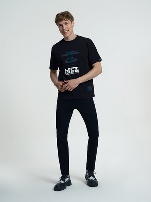 Loft Ricardo Slim Fit Erkek Pantolon Siyah Desenli %98 Pamuk - %2 Elastan Dar Paça Model